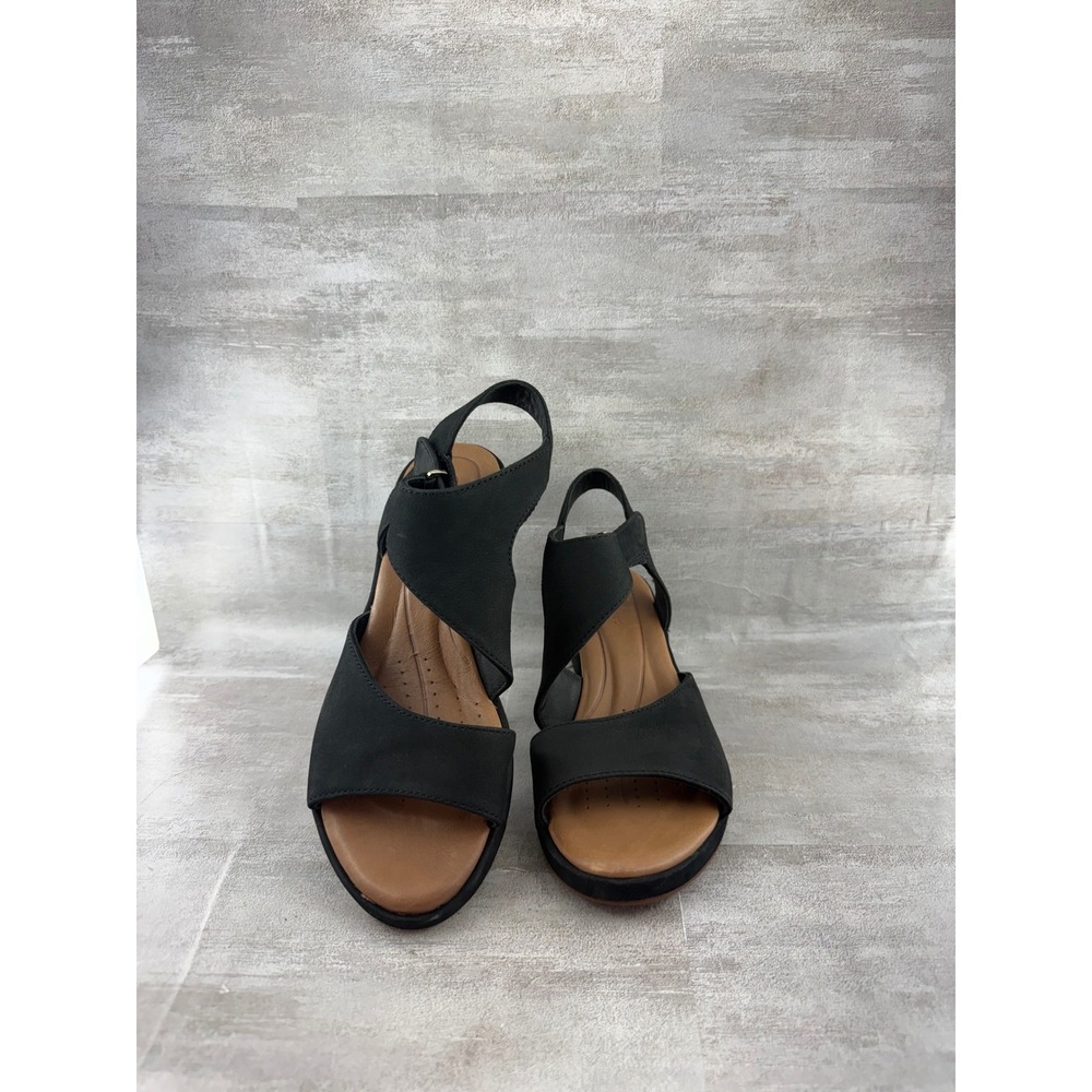 Clarks Unstructured Un Adorn Strap Black Nubuck Wedge Sandals Women Sz 6M